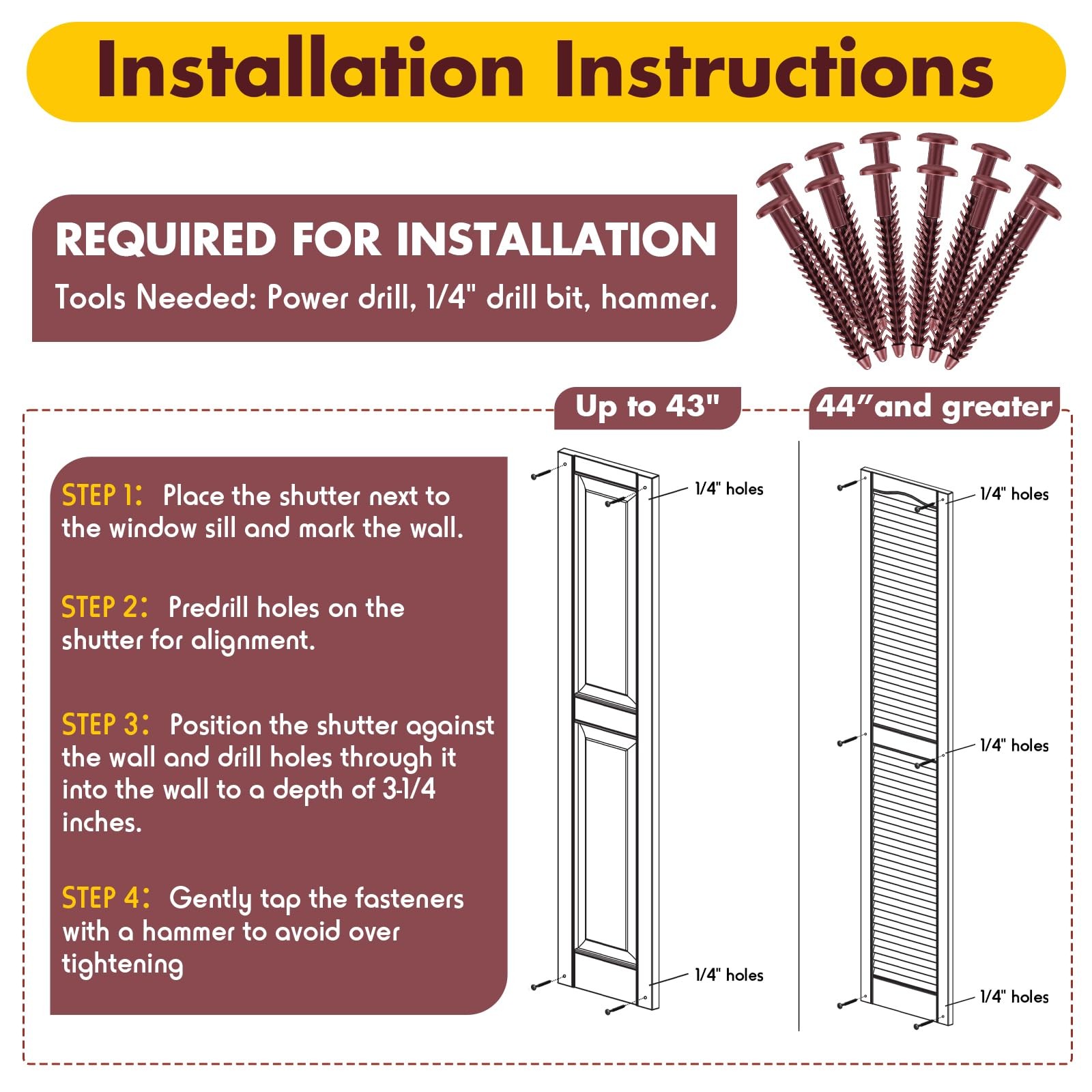 MorningRo 12 Pack Vinyl Shutter Fasteners Plastic Screws Burgundy Red