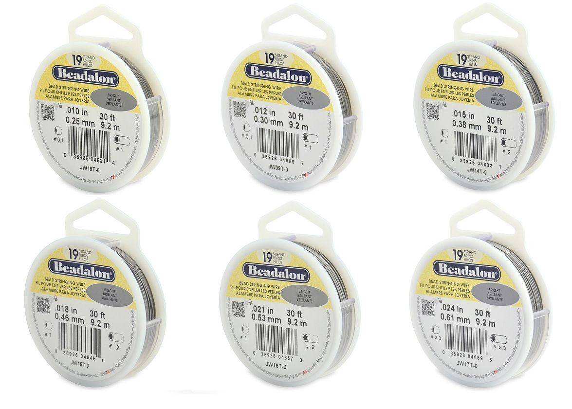 Beadalon Bead Stringing Wire 19 Strand 30/100 FT. BRIGHT Various Sizes + Colors