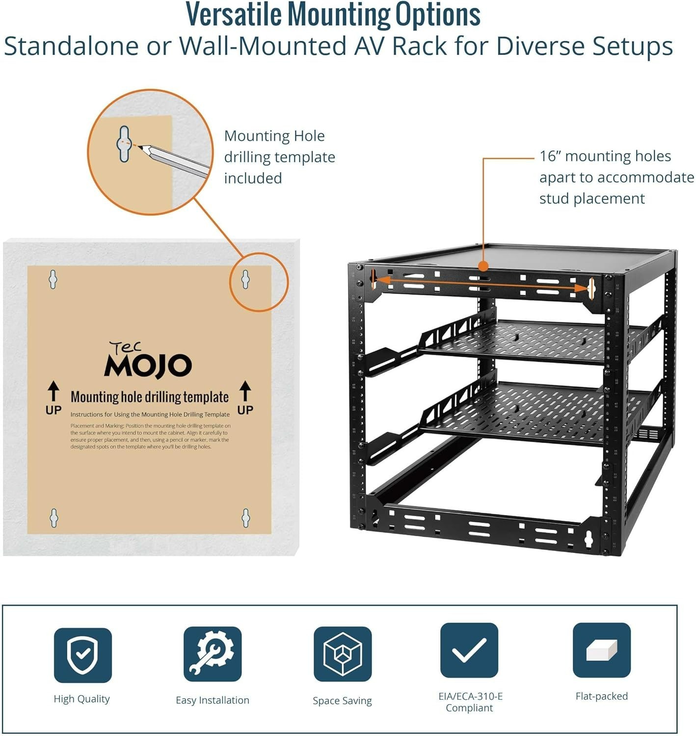 Tecmojo 12U Open Frame Network Rack for IT & AV Gear, AV Rack #2541P Y4X2