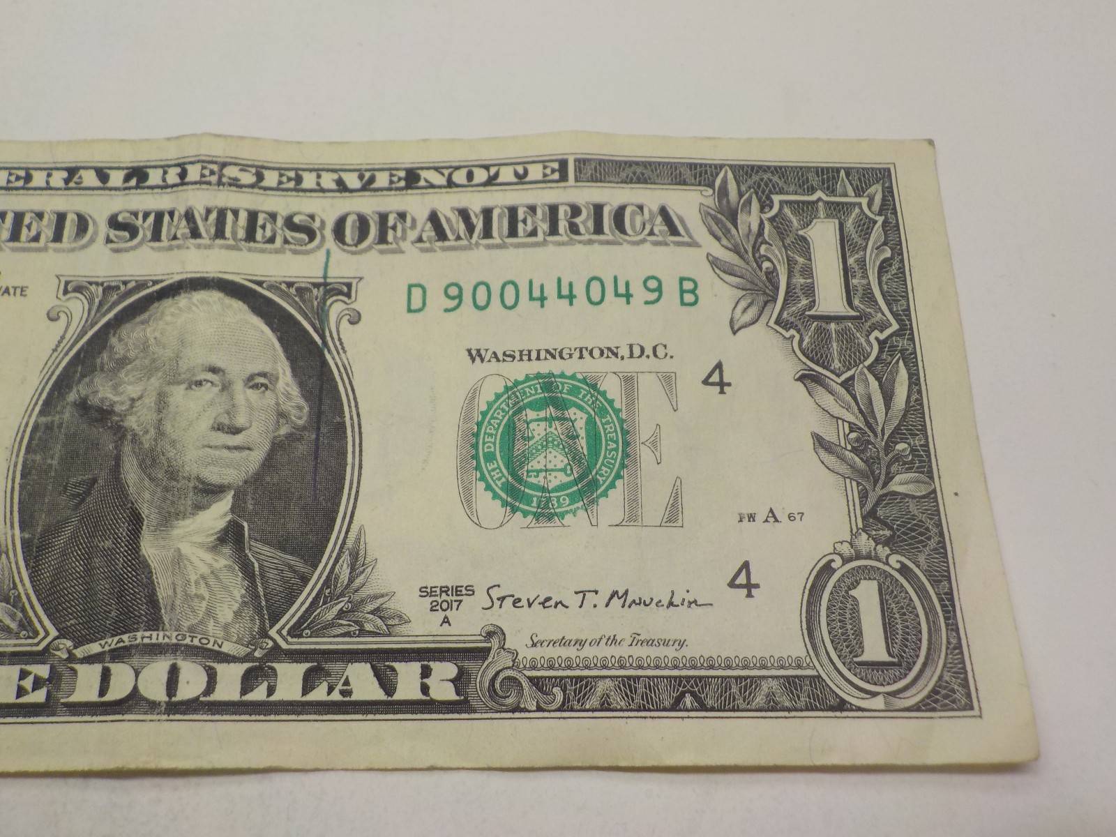 TRINARY GREEN INK DRIP ERROR D90044049B $1 ONE DOLLAR BILL FANCY SERIAL NUMBER