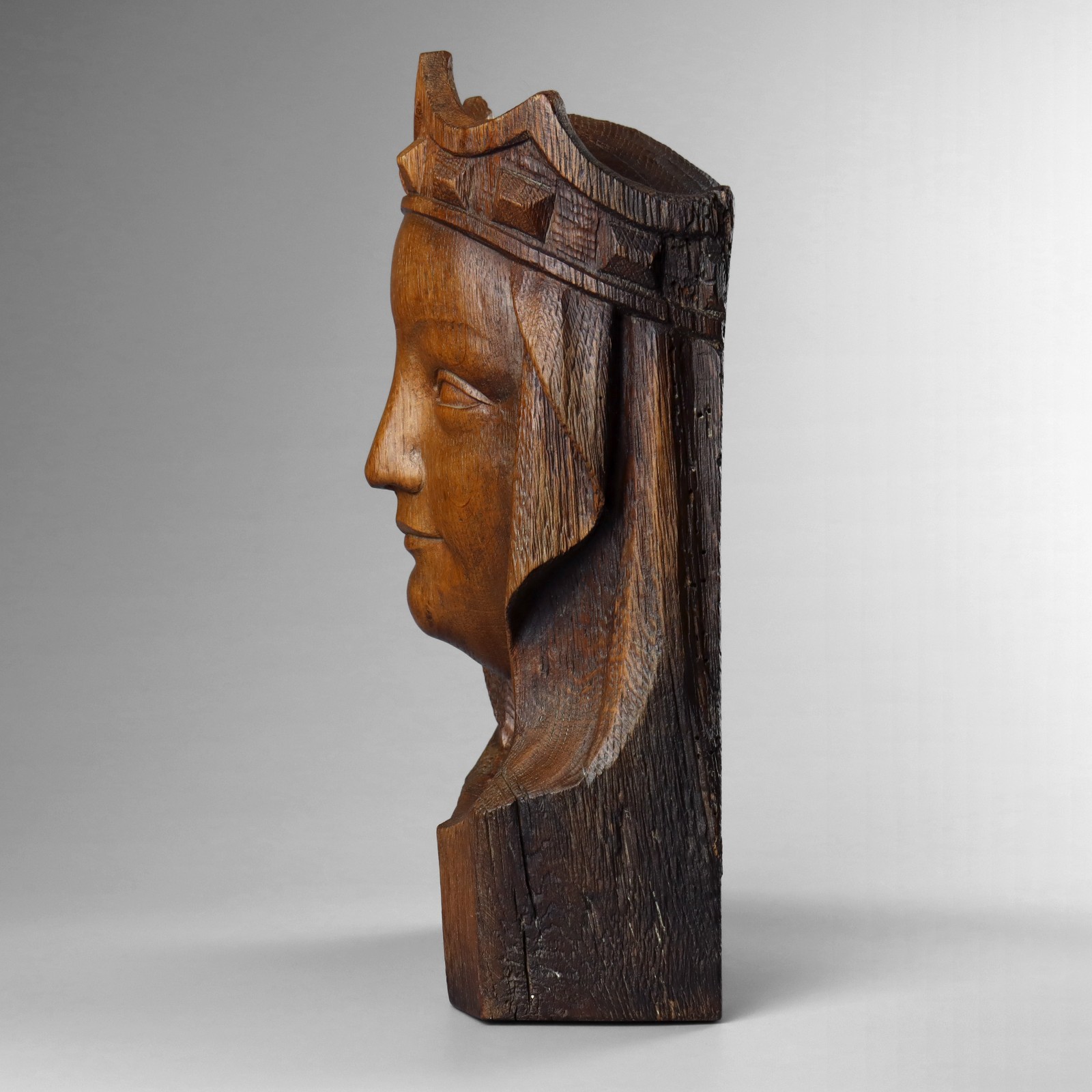 Antique 19th Century Ecclesiastical Gothic Carved Wood Head Of The Madonna