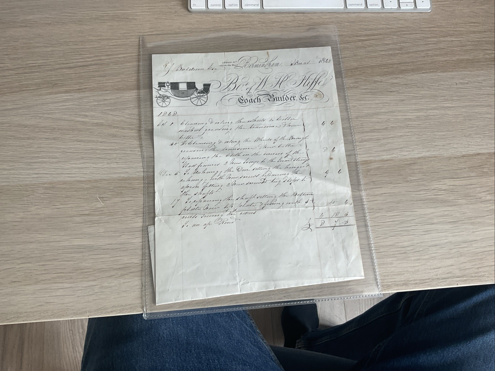 INTERESTING 1868 INVOICE FROM A COACH BUILDER IN BROAD STREET, BIRMINGHAM. LOOK!