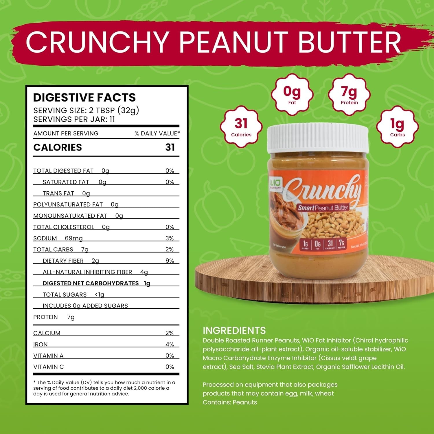 WiO SmartFoods Sugar-Free Crunchy Peanut Butter 2 Pack
