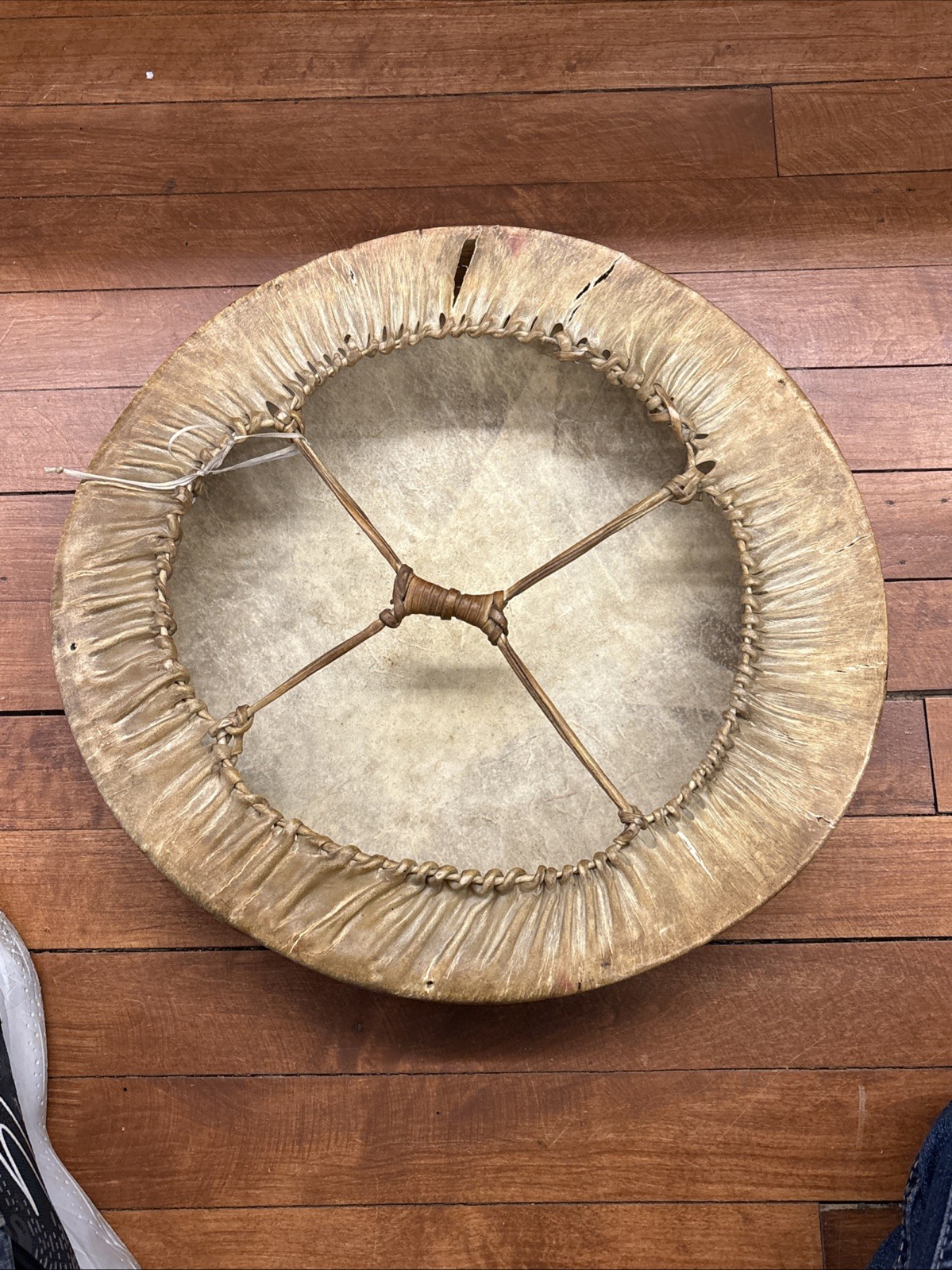 Antique Native American Plains Painted Drum Pictorial Morning Star Painted Drum