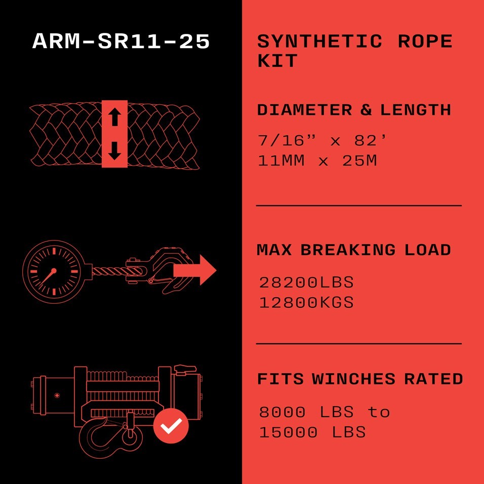 Armortek Synthetic Winch Rope 7/16" x 82', Tow Rope Heavy Duty Hook