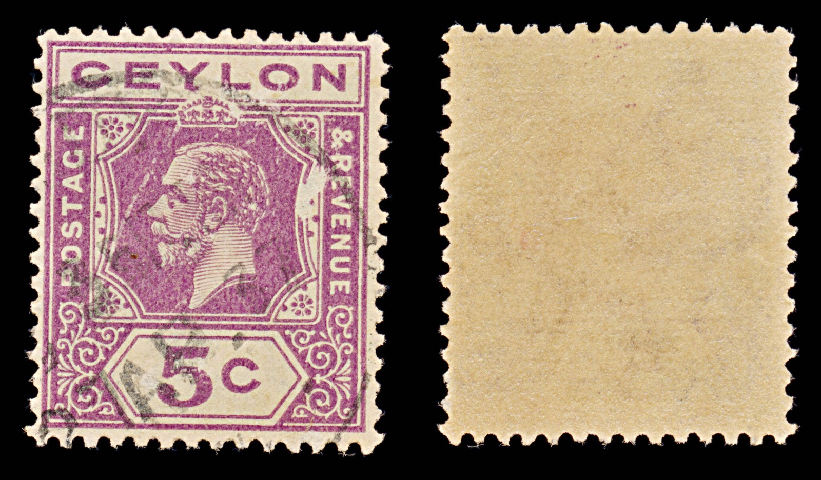 8112: Ceylon SG304 Large Scratch on Background 1912 Sc#203 Mi168 Used
