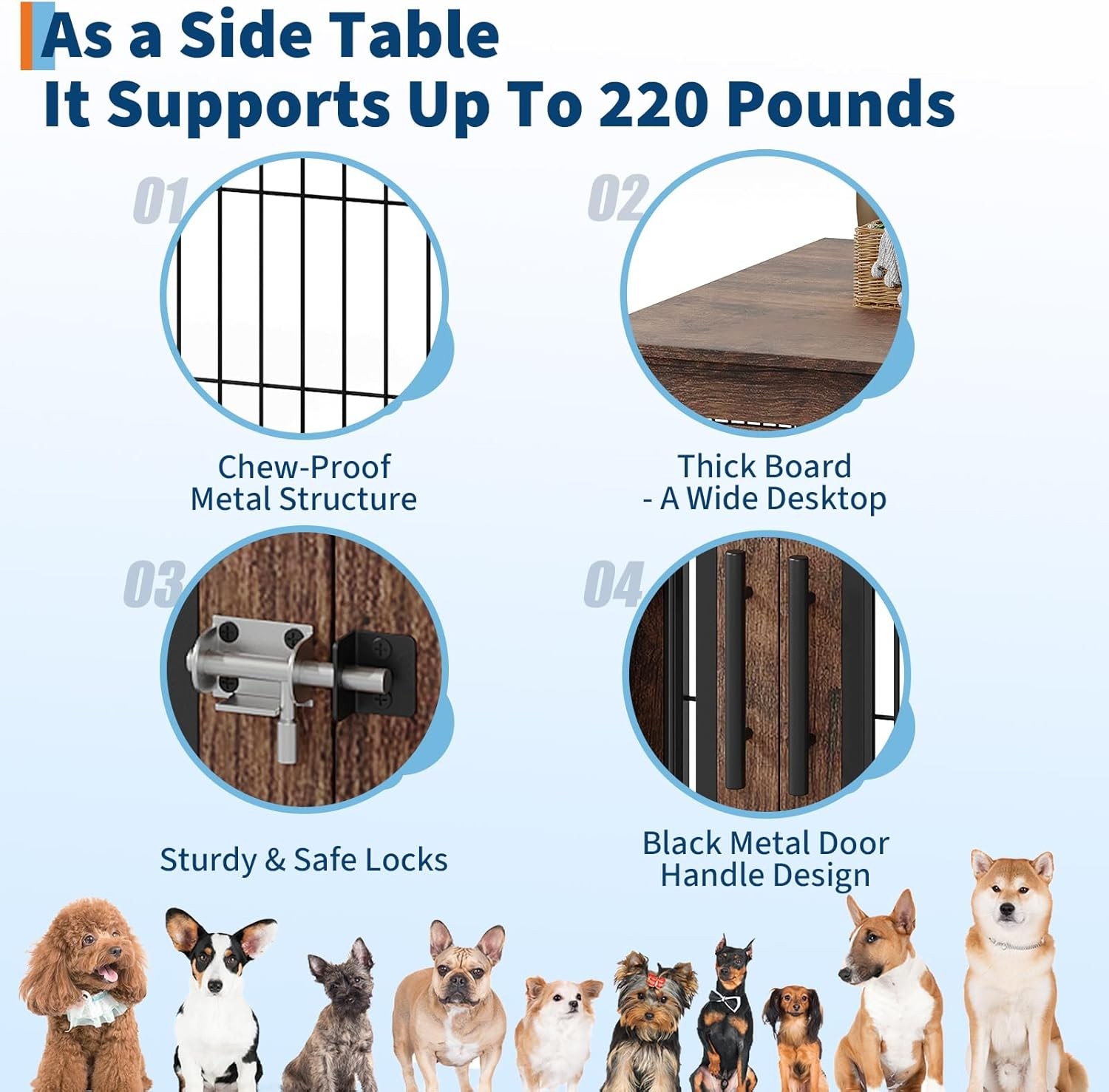 Dog Crate Furniture End Table Heavy Duty Wooden Kennel Cabinet with Double Doors