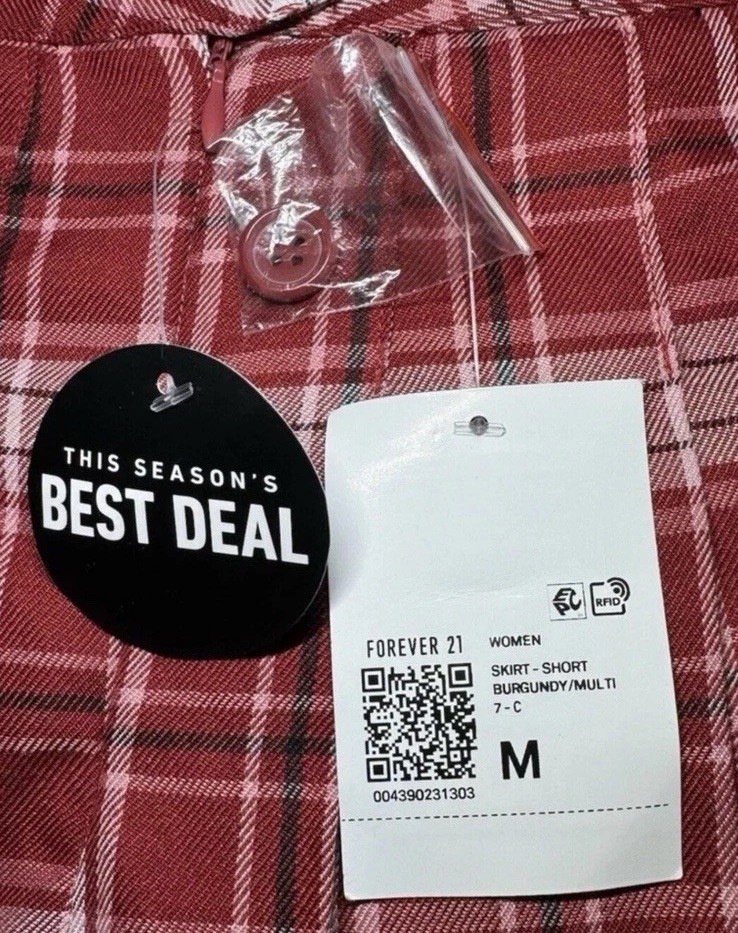 NWT Pleated Plaid Women’s Medium Mini Skirt Forever 21 Burgundy Red White School