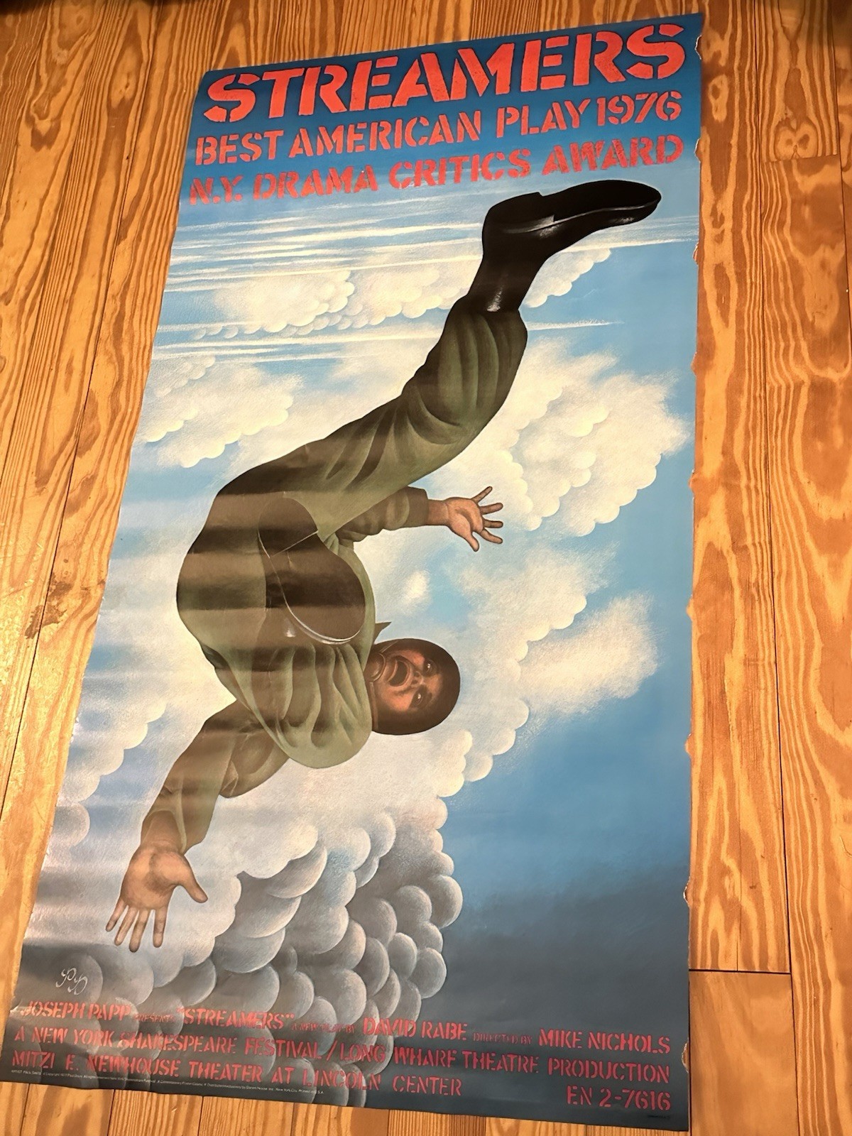 RARE Original Large 45” Paul Davis Streamers Poster Joe Papp Shakespeare Theatre