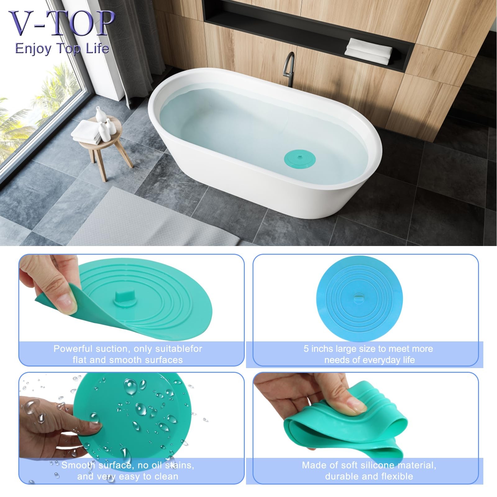 Bathtub Drain Stopper 2 Pack, 5 inches Silicone Tub Stopper Drain Cover, Bath