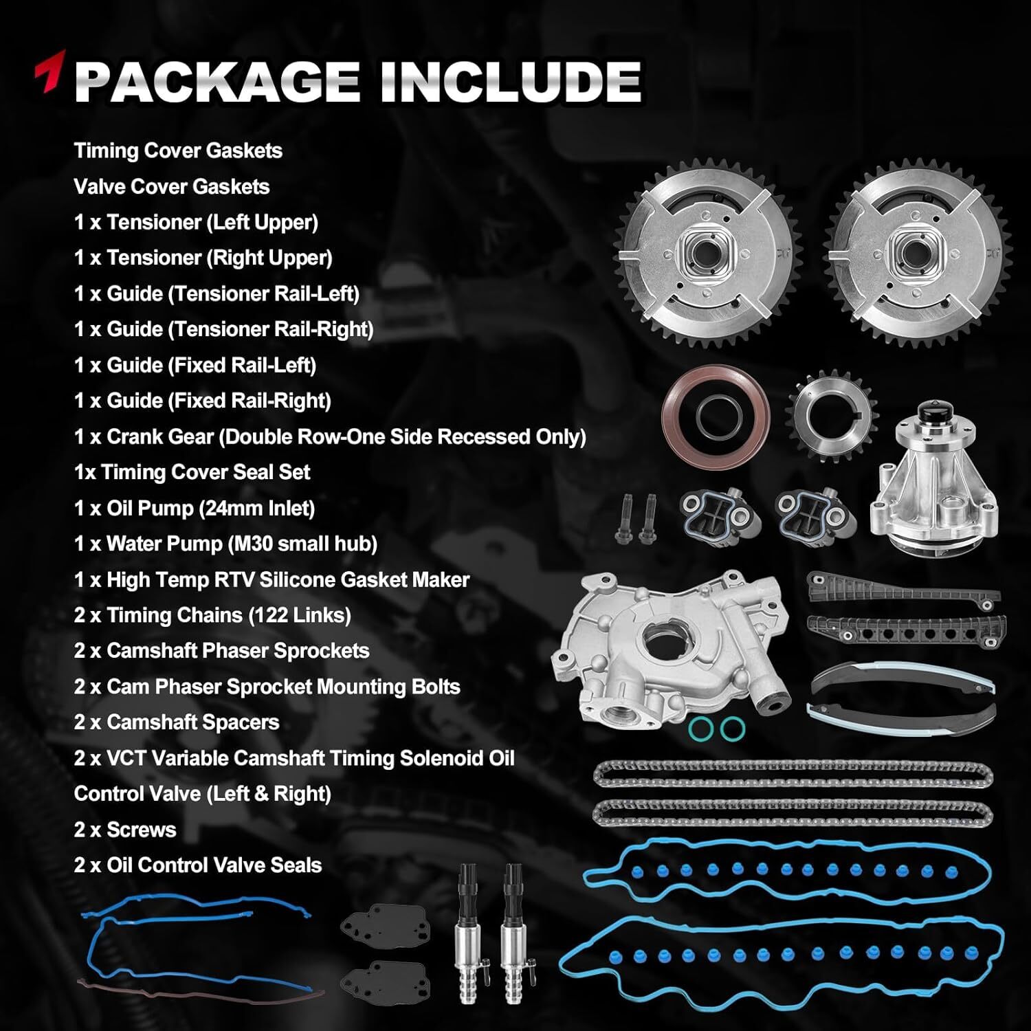 Fits 04-08 Ford 5.4L Timing Chain Kit Water Oil Pump Cam Phaser Gaskets Solenoid
