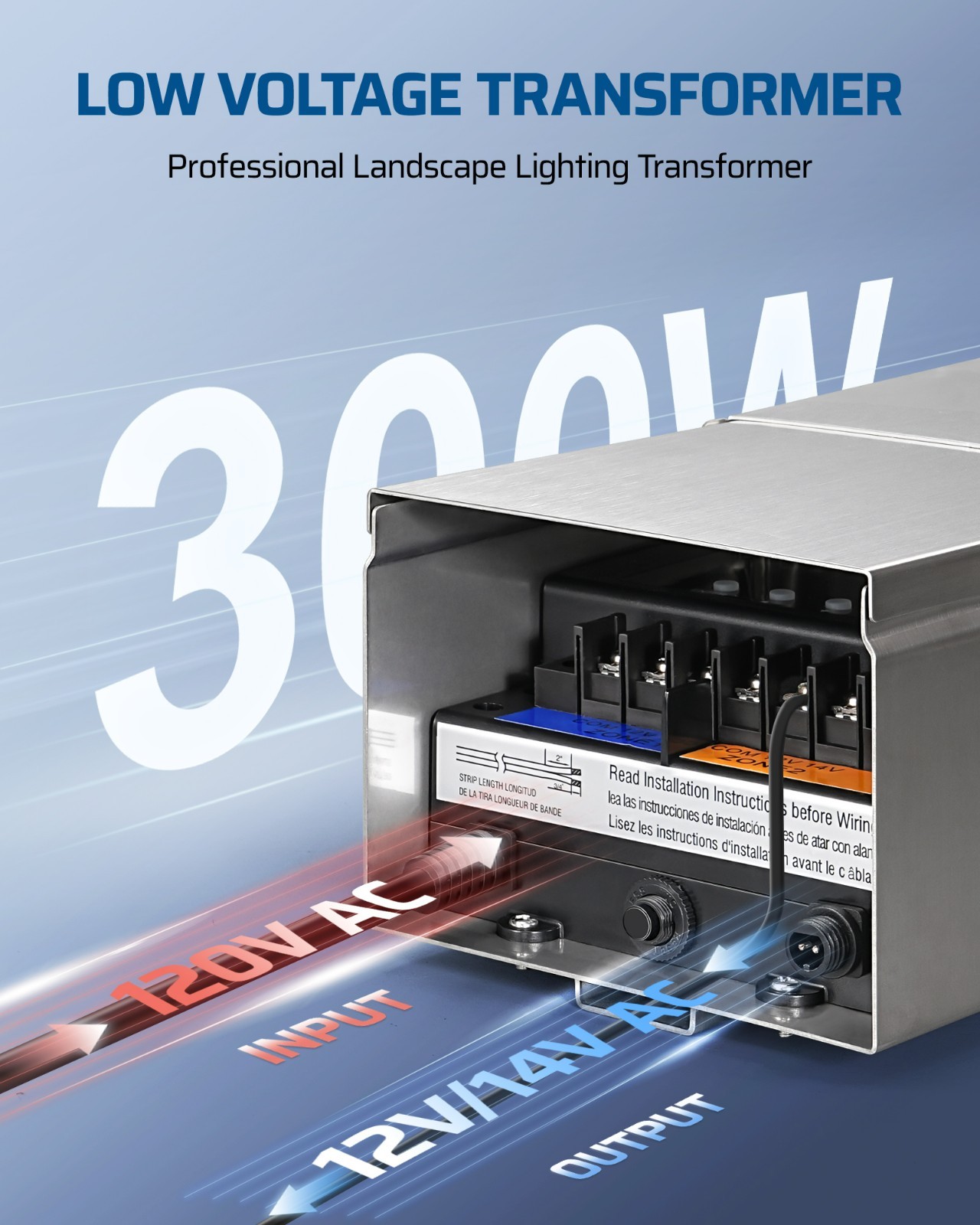 Low Voltage Transformer 300W with Photocell Sensor Timer for Landscape Lights