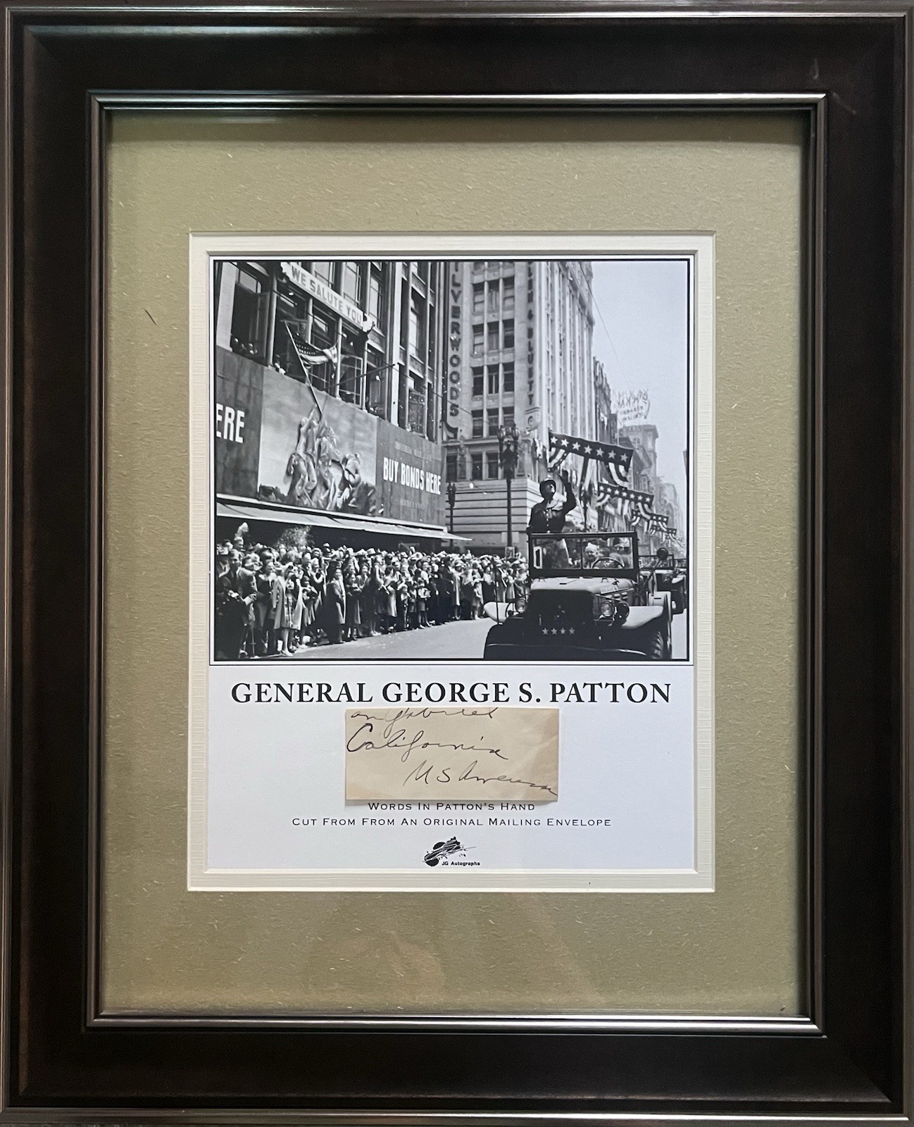 General George S. Patton Jr. Framed Picture and Hand Written Cut