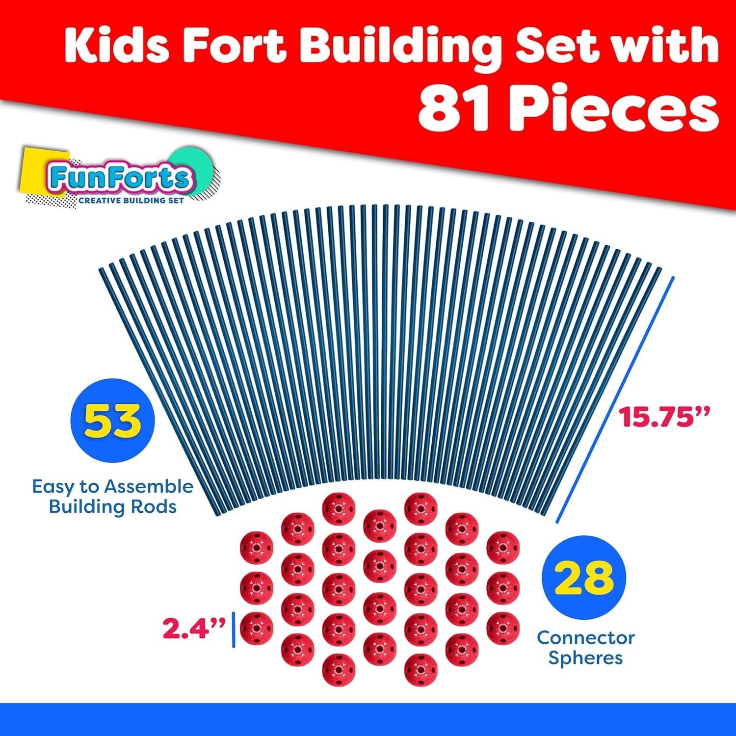 Fun Forts Kids Tent - 81 Pack Fort Building STEM Toys Kit, Construction Toys ...