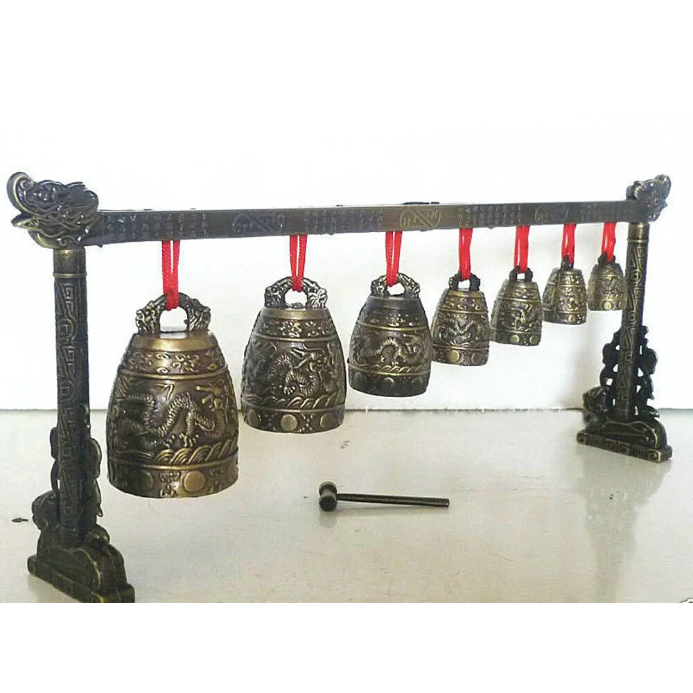 Rare Collectable Musical Meditation Gong with 7 Ornate Bells with Dragon Design