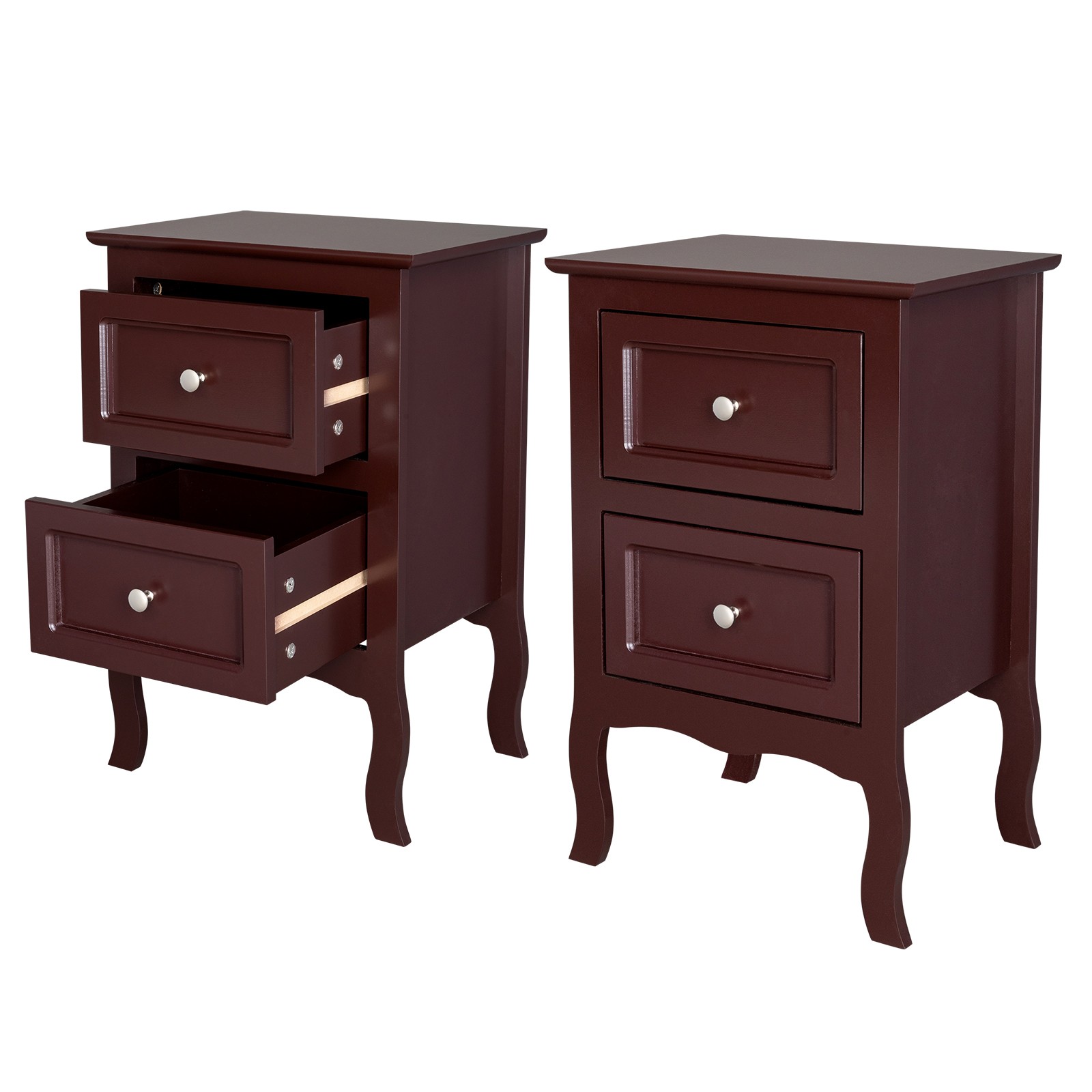 Lot 2 Nightstands Wood Bedside Table End Table w/2 Drawers Bedroom Furniture