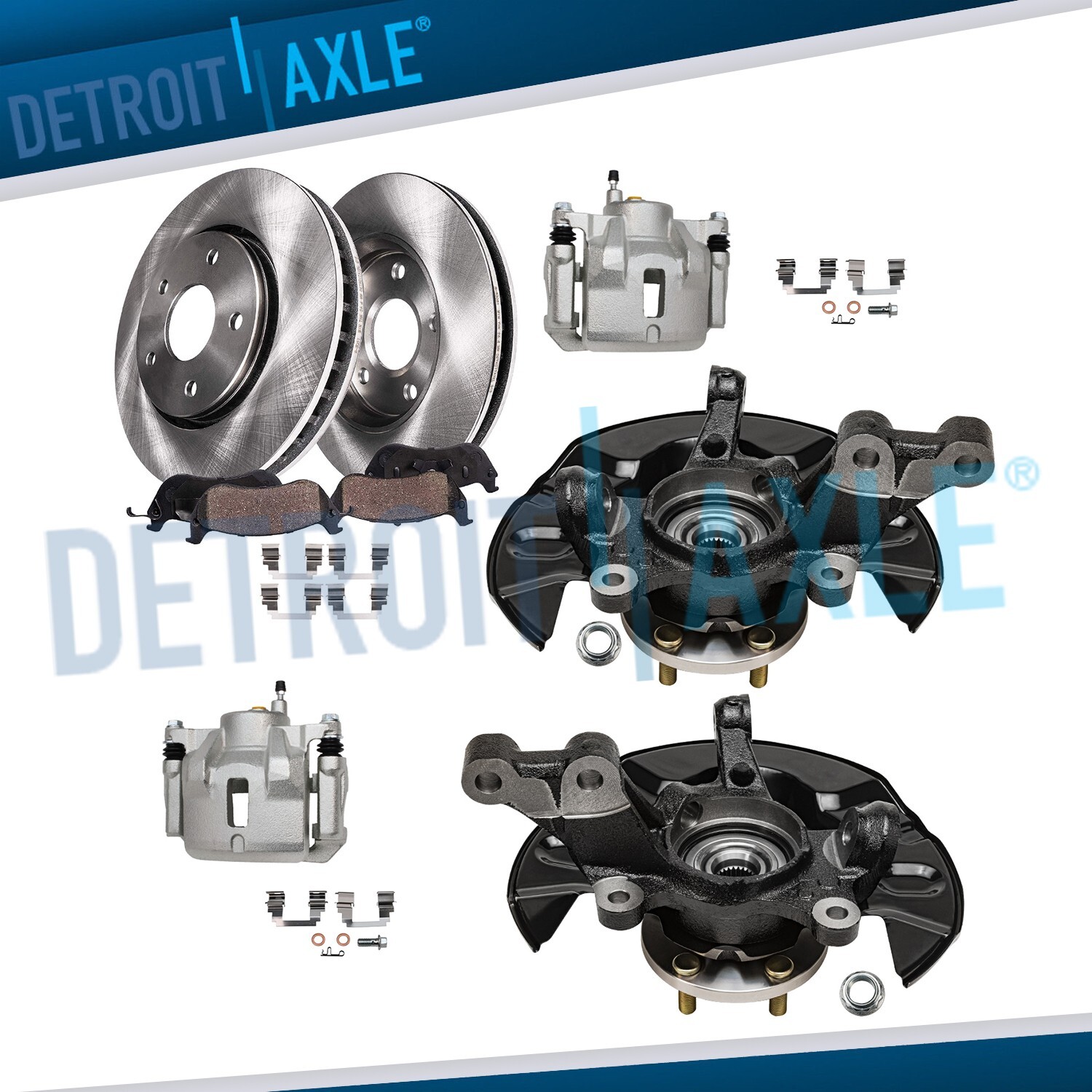 Front Steering Knuckles Rotors Brake Pads Calipers for 2003-2008 Toyota Corolla