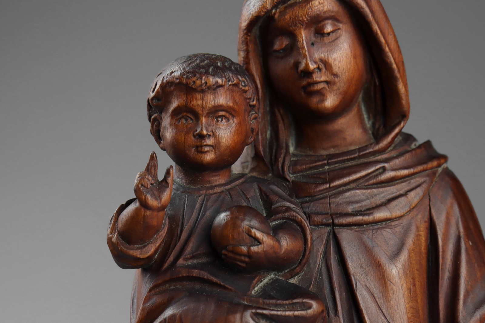 Antique 19th Century Carved Wood Virgin Mary Madonna & Child Statue Sculpture