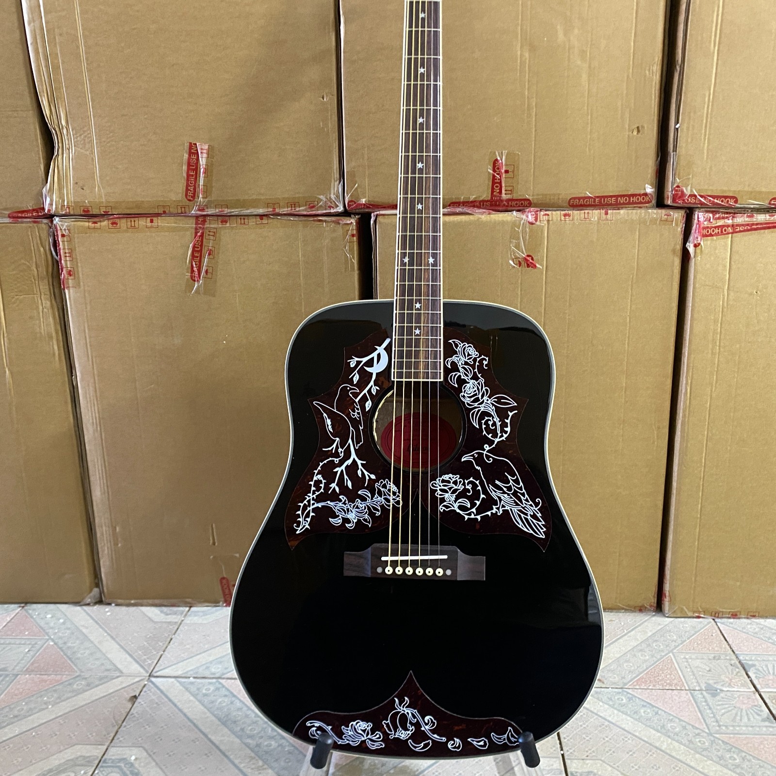 The Raven Acoustic Electric Guitar Black rosewood fretboard
