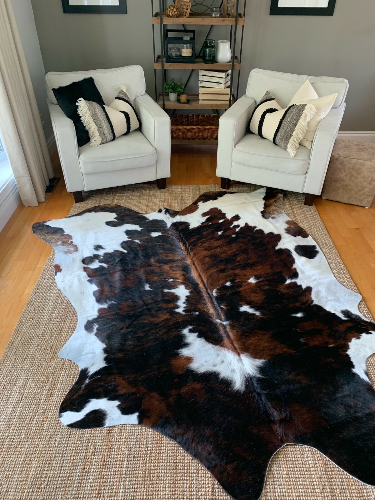 Tricolor Cow Hide Real Skin Leather Rug - Average Size 6X6 feet New Cowhide Rug
