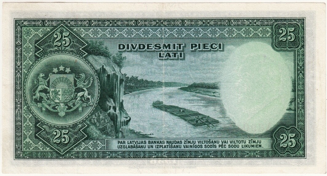 LATVIA P#21a 25 LATU 1938. VF. Series A. Bank of Latvia. National Hero Lacplesis