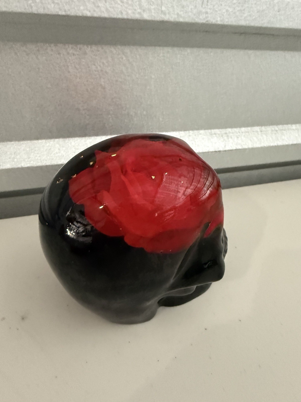 Black Red Crystal Skull Rose Statues Halloween Glass Skull Head 5”