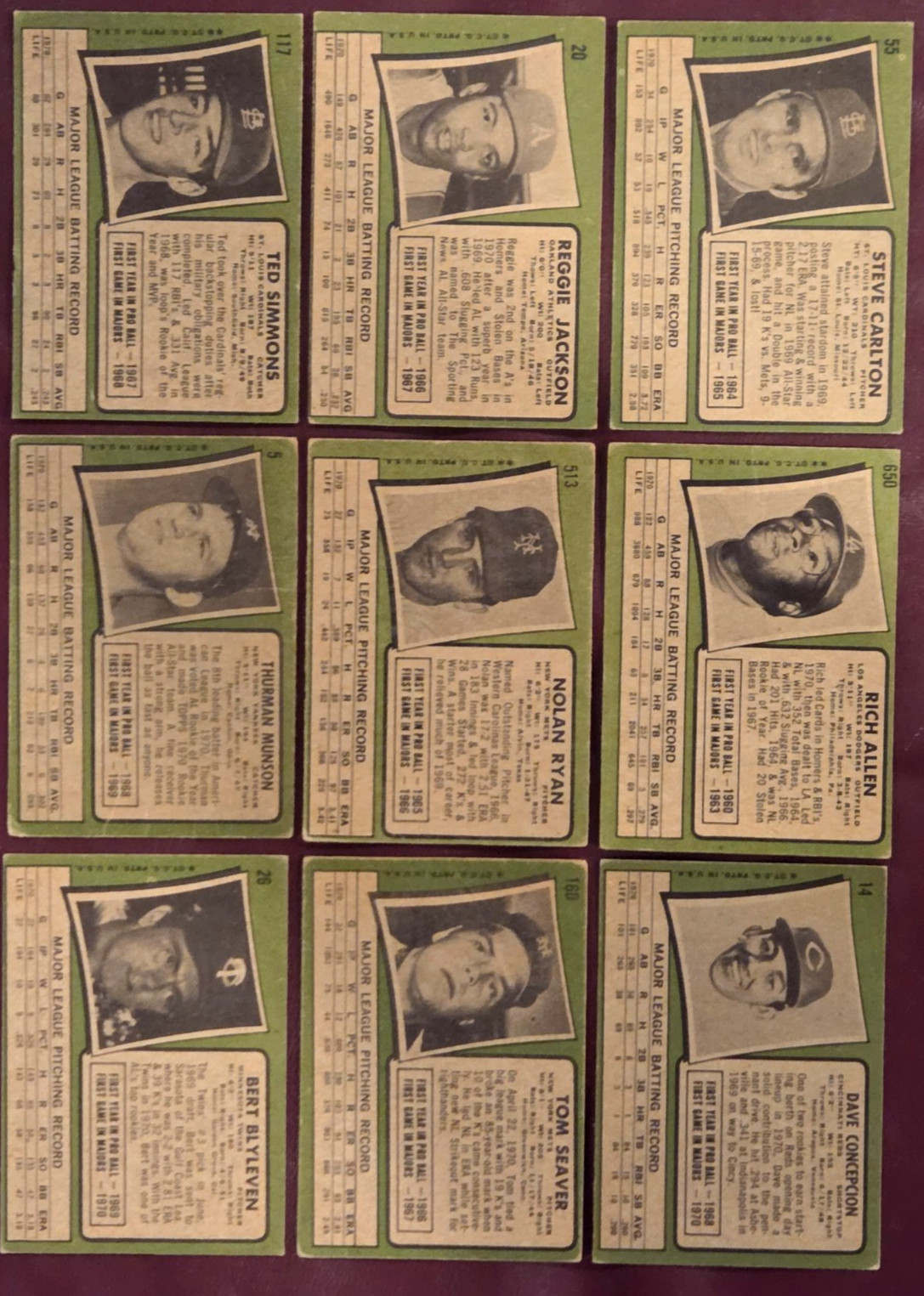 1971 Topps HOF Lot (9) Ryan Jackson Munson Allen SP Carlton Seaver Rookies! L/M