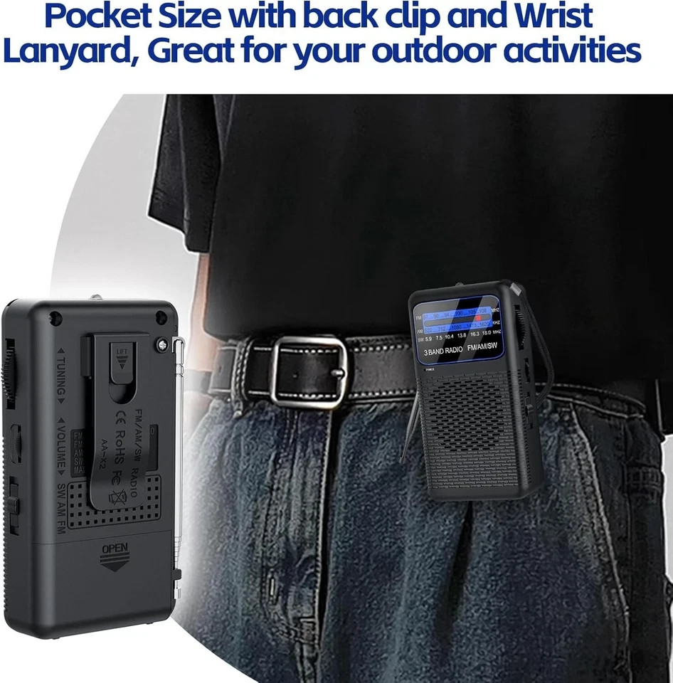 Portable AM FM Radio Compact Transistor Radio Pocket Radio Silver NYS NEW..