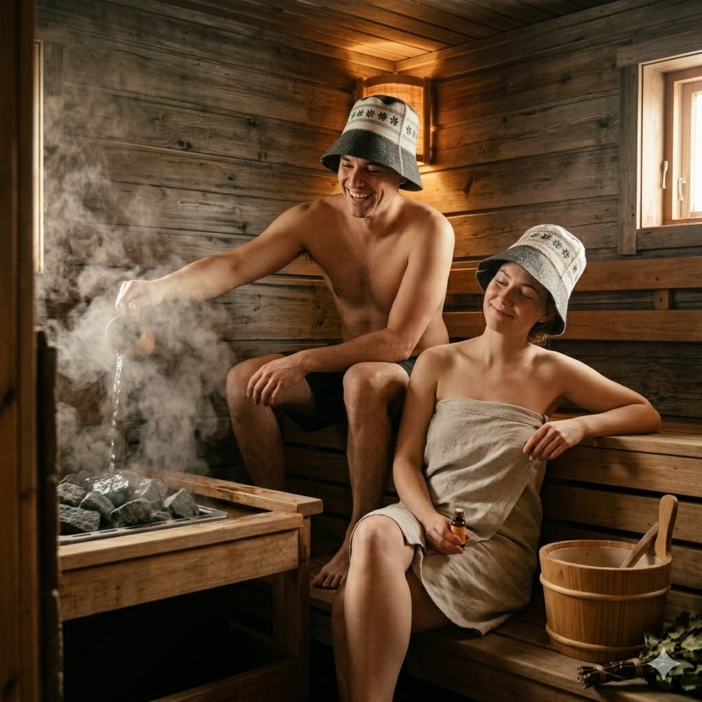 Nordic Style Snowflake Sauna Hat One Size Unisex Grey White Wool Felt Banya Gear