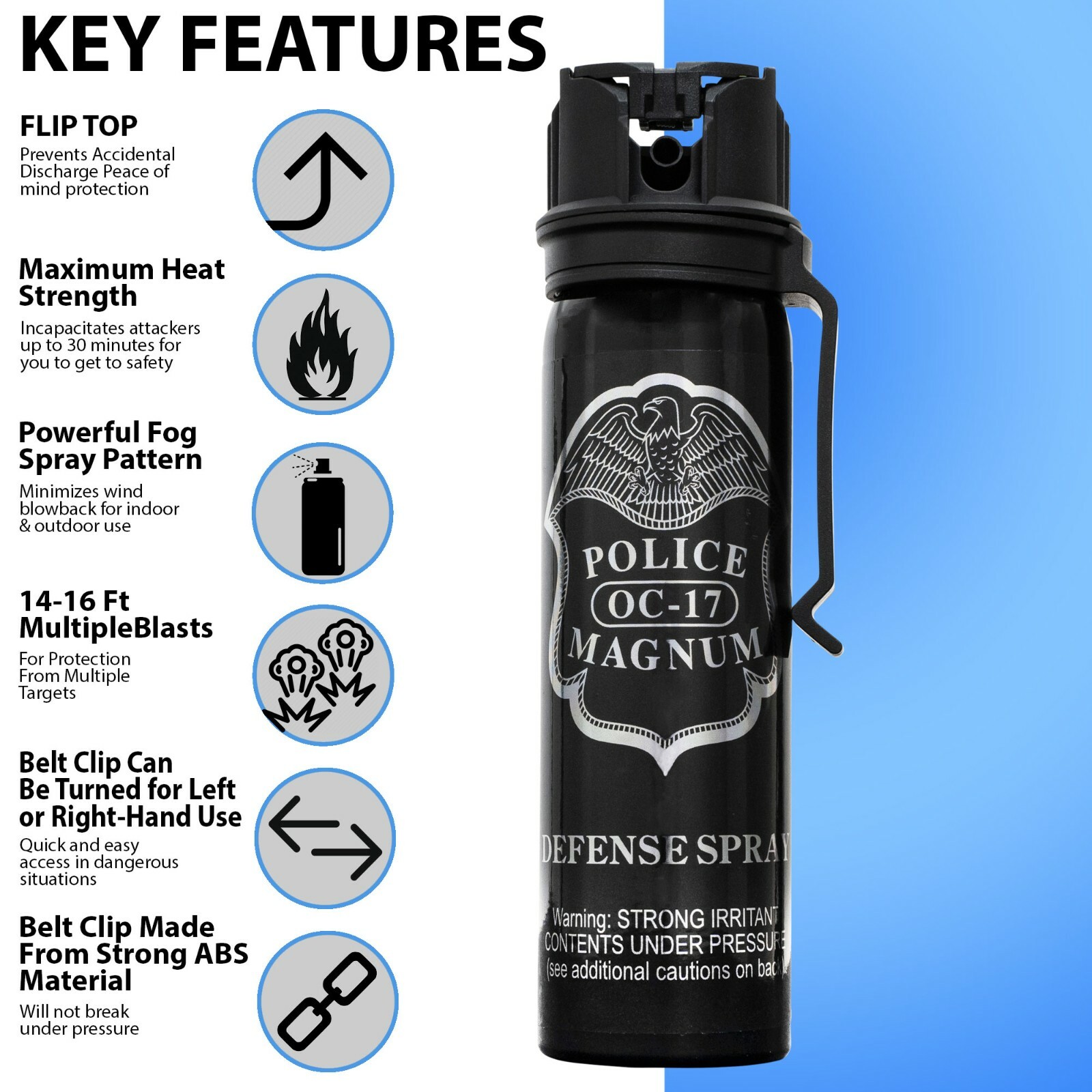 3 POLICE MAGNUM Pepper Spray Self Defense Security 4oz Flip Top Belt Clip Fogger