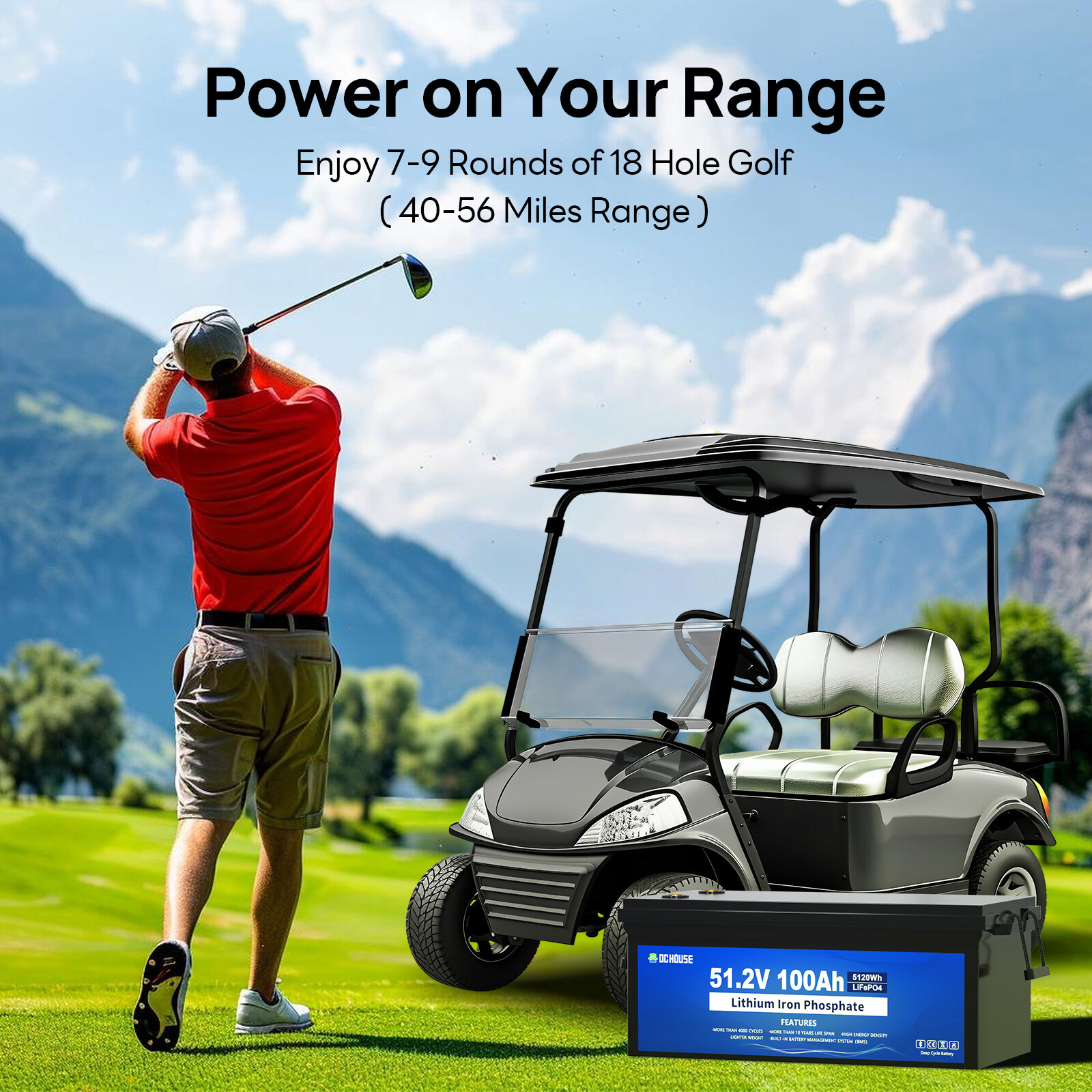 48V 100Ah LiFePO4 Lithium Golf Cart Battery 18A Charger Golf Cart Deep Cycle