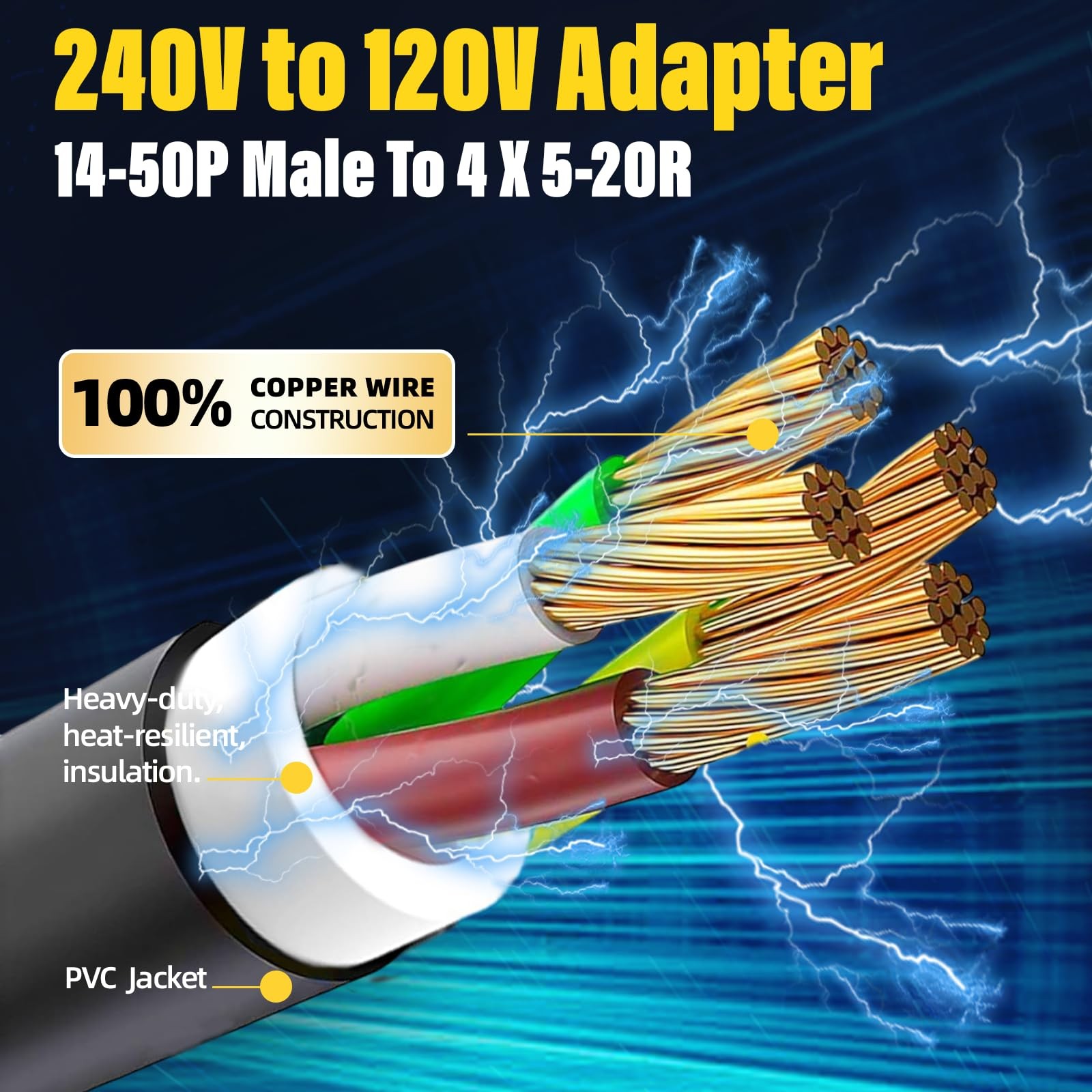 50 Amp to 110 Adapter, 240v to 120V Adapter, 4 Prong NEMA 14-50P Male to 4X 5...