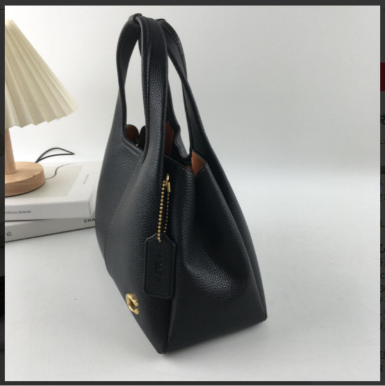 COACH CM545 Lana Shoulder Bag 23 Polished Pebble Leather Black Outlet New