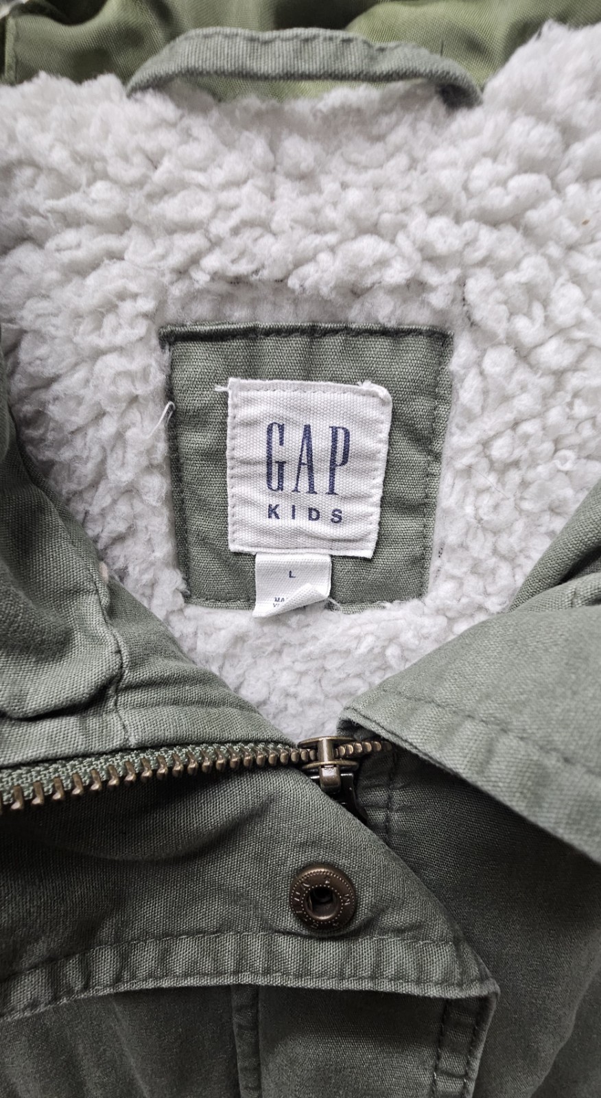 GAP Kids Utility Parka Jacket Removeable Faux Fur Hood Zip Girls Size Large