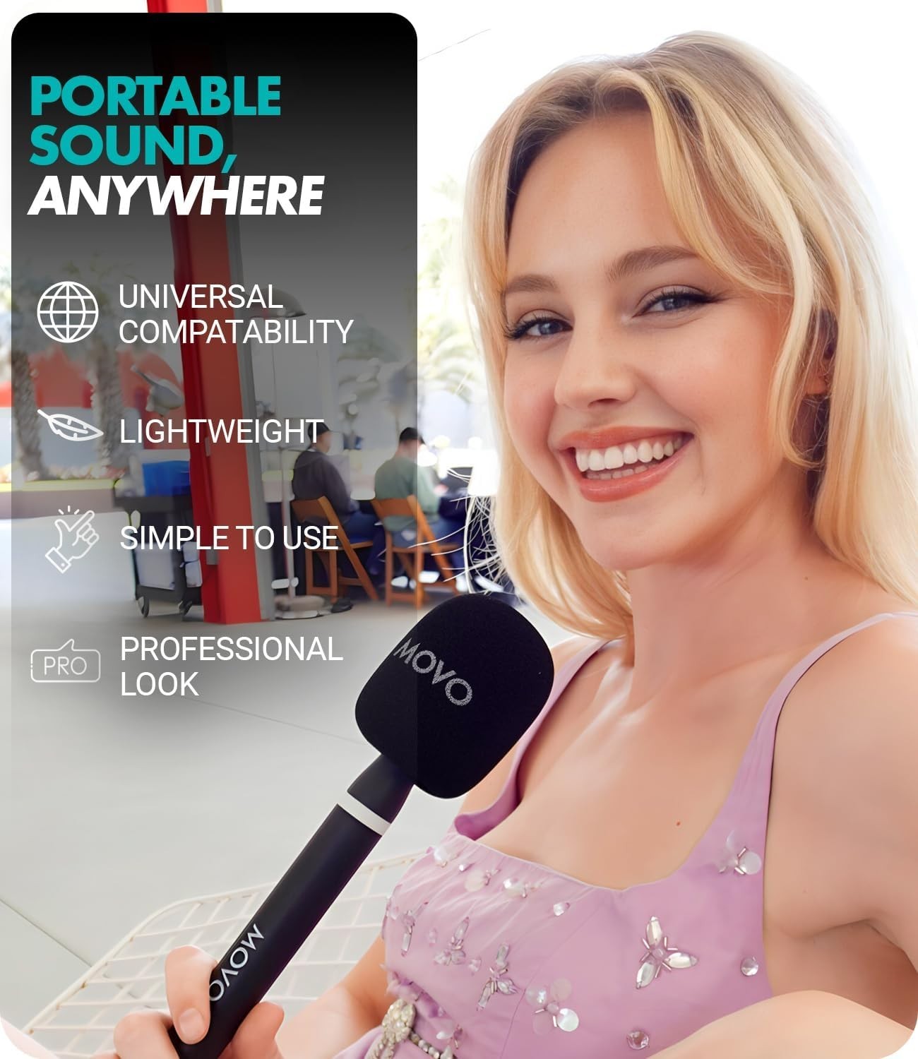 Movo WMX-HM2 Wireless Microphone Handle Handheld Interview Grip with Mic Holder