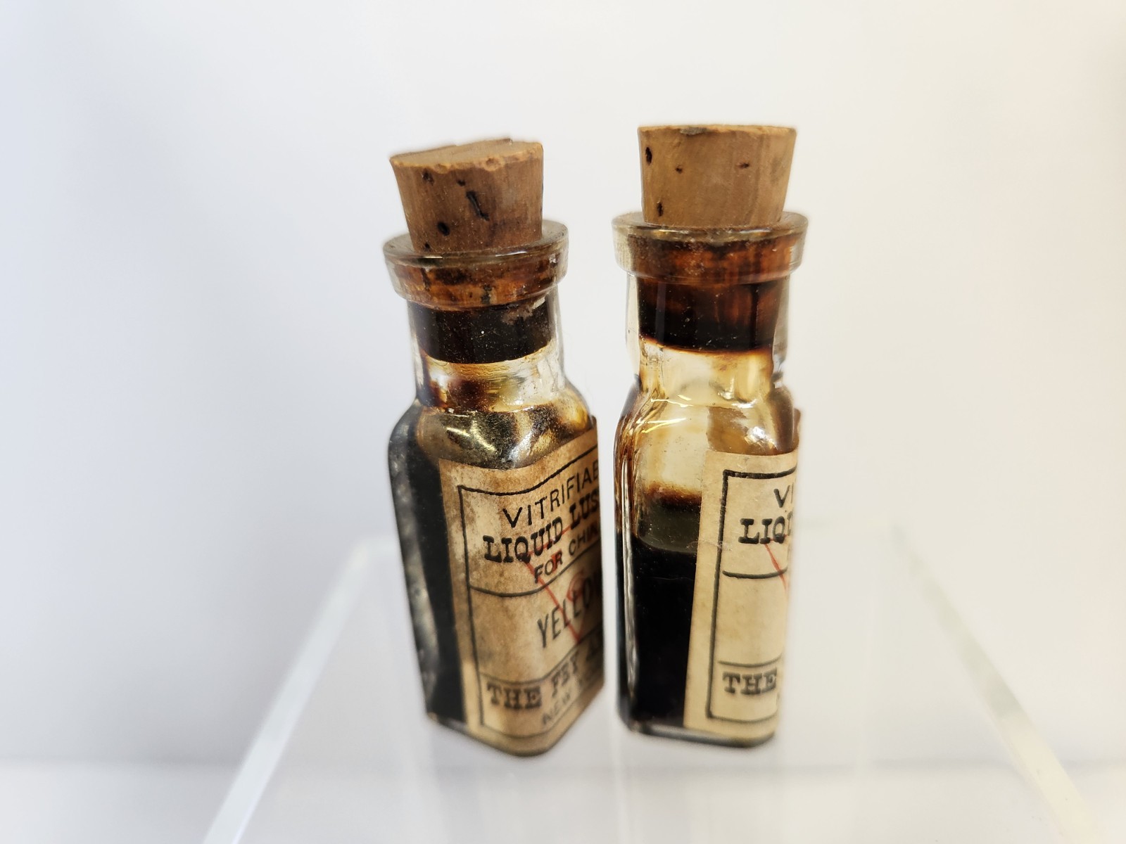 Antique The FRY ART CO New York Embossed Bottles With Labels Liquid Lustres