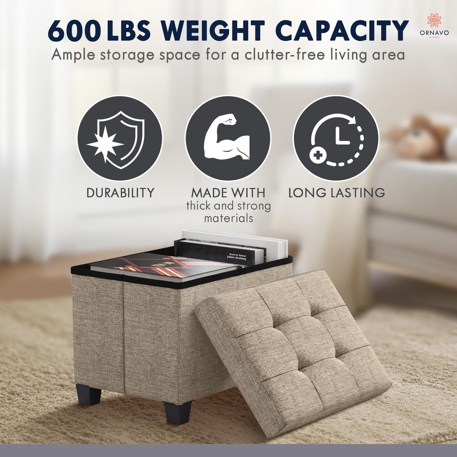 Storage Ottoman Small Rectangle Ottoman with Legs, Foot Rest Stool Seat, Load...