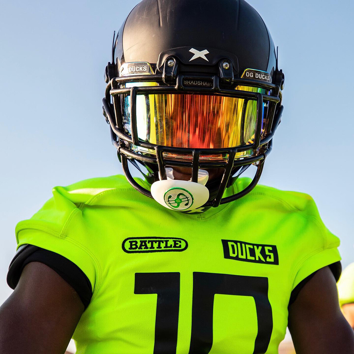 Battle Sports Money Spinner Oxygen Lip Protector Mouthguard- White/Green