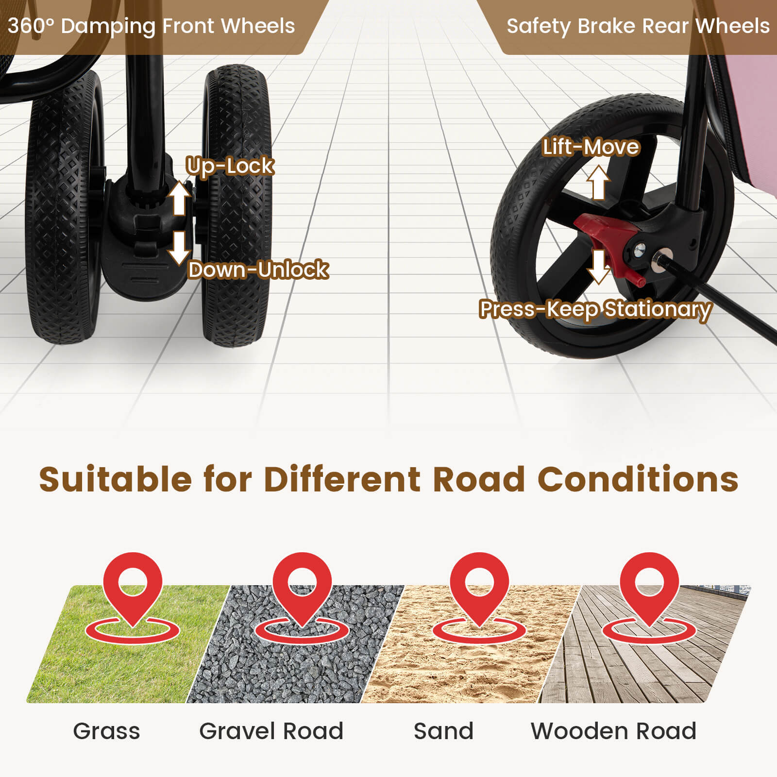 4-in-1 Double Pet Stroller w/ Detachable Carrier Travel Carriage for Cats