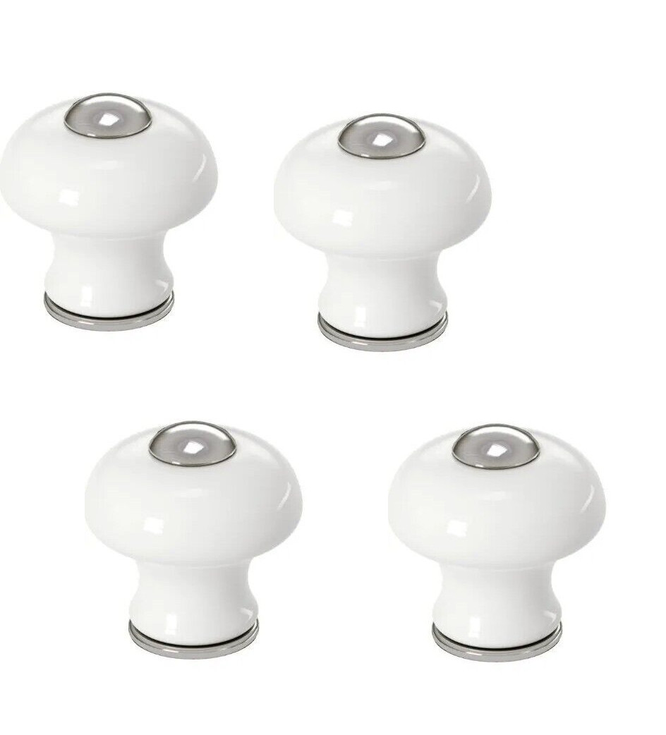Set of 4 IKEA HISHULT Drawer Knobs Retro White Porcelain 1 3/16" New