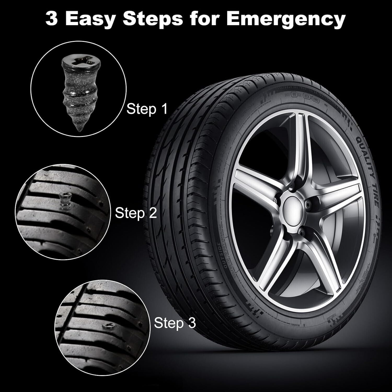 85pcs Car Tubeless Vacuum Tyre Puncture Repair Kit Screw Nails Tire Patch Plug