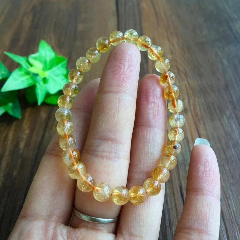 Natural Citrine Stone Bracelet Yellow Crystal Stretch Bracelet