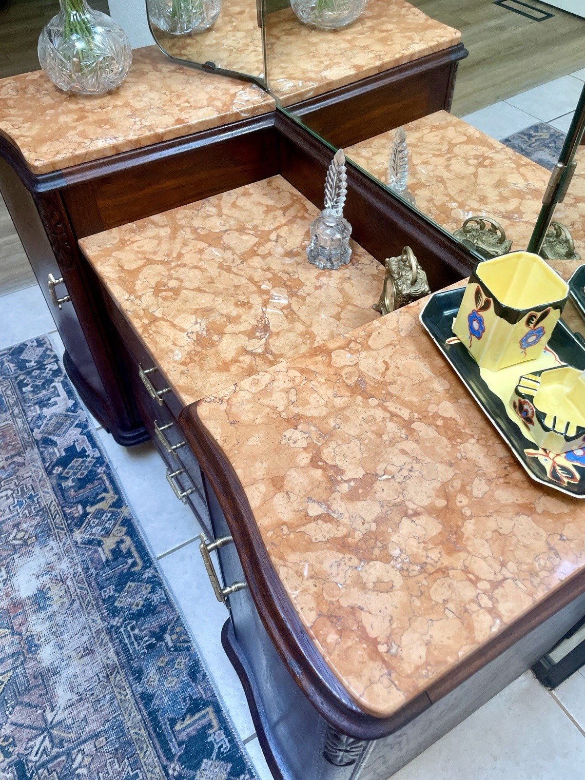 Marble Topped Art Deco Vanity, Dressing Table or Entry Console