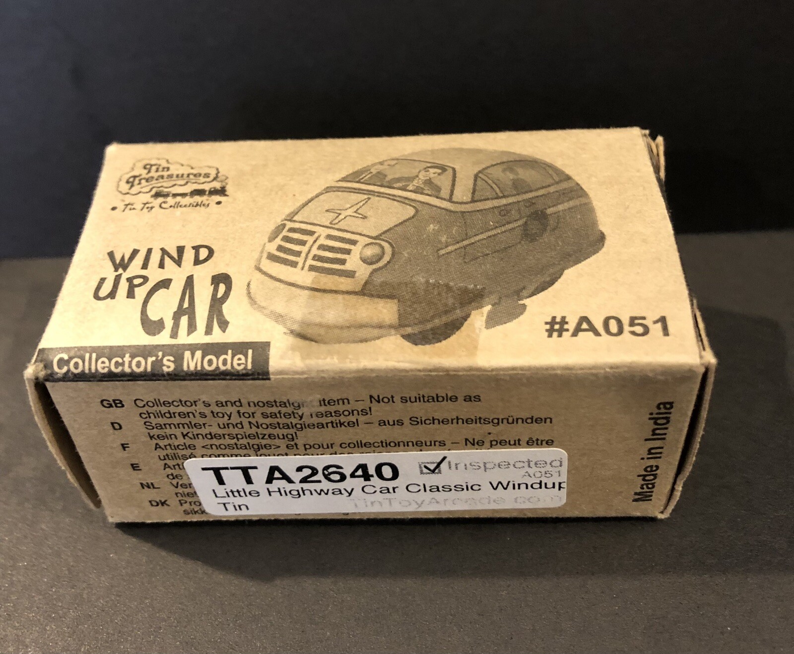 Tin Wind Up Car Little Highway Car Classic #A051- REPLICA