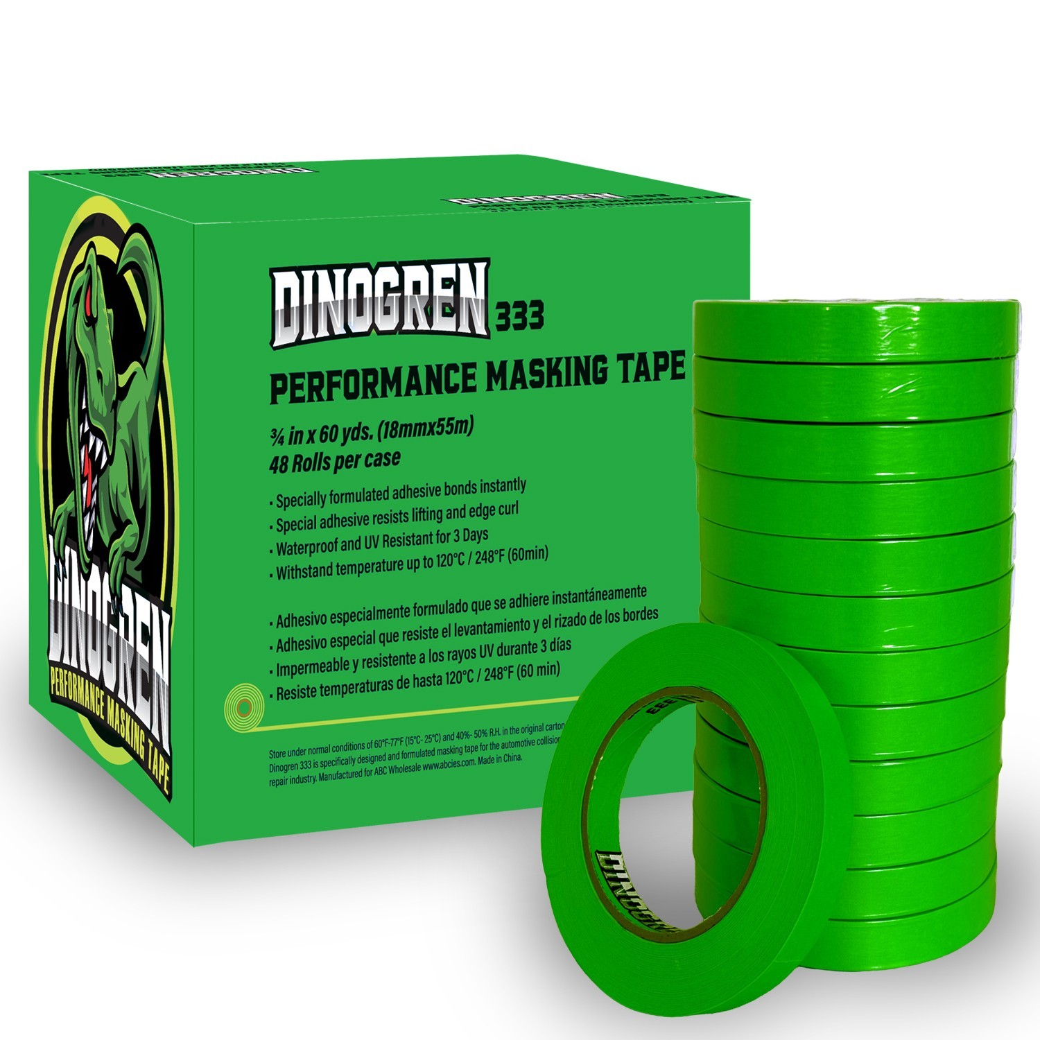DINOGREN 333 Automotive Performance Masking Tape, 3/4"x60yd - (48-Pk) - (7765)