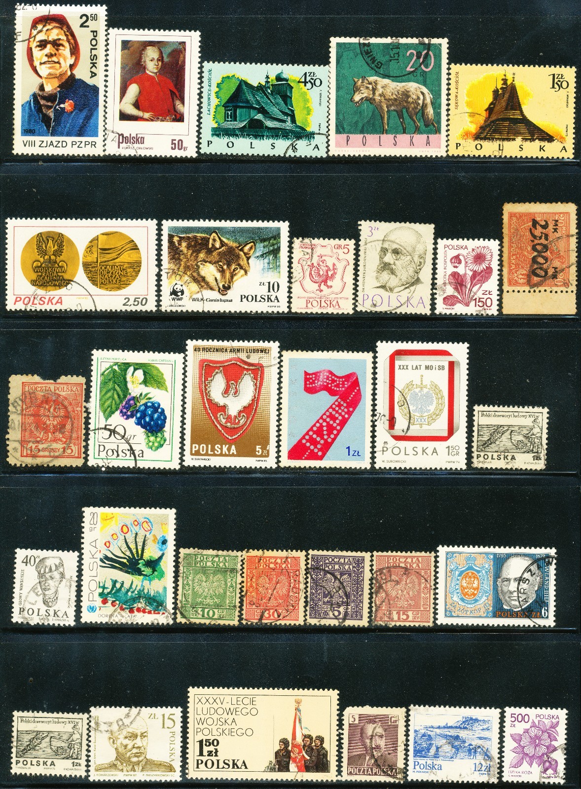 Poland Stamps unsorted lot of 54 used postage various years