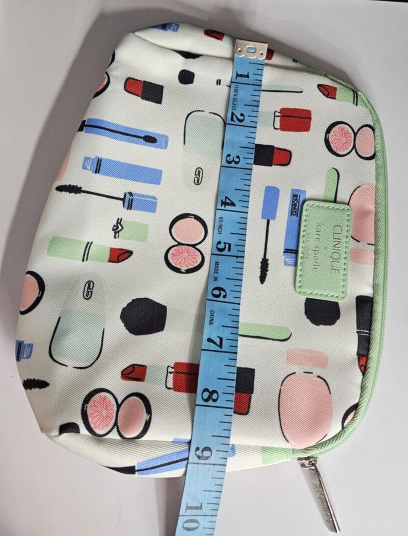 Clinique x Kate Spade Cosmetic Pouch- White/Green - With Zipper - New