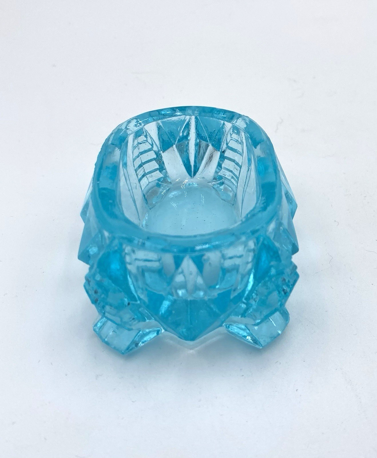 Vintage Oval Footed Master Salt Cellar, Ice Blue, Heavy/Thick Glass