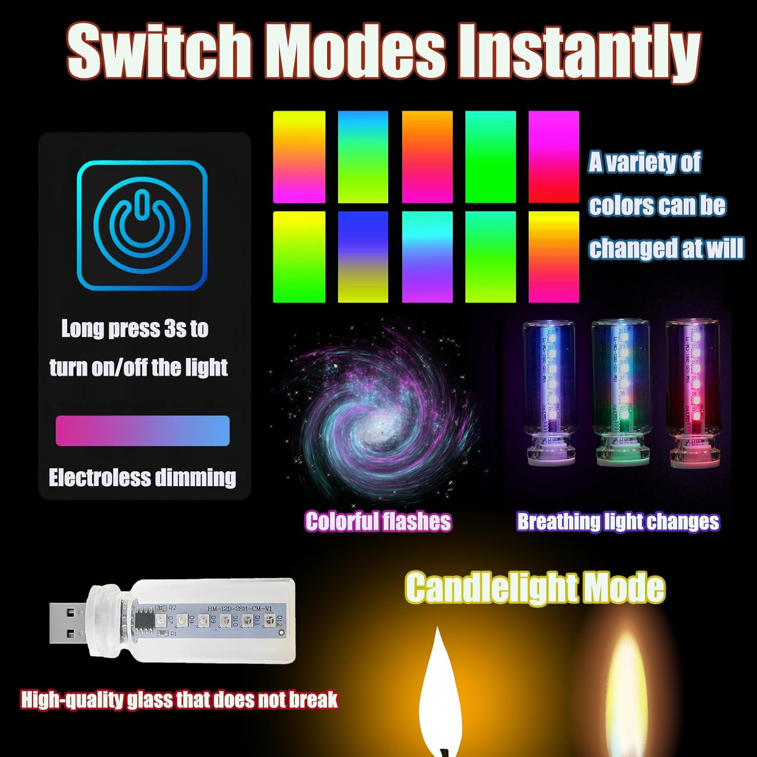 13 in 1 Car USB Night Light Touch Dimmable LED Filament Lamp, USB Interior Car L