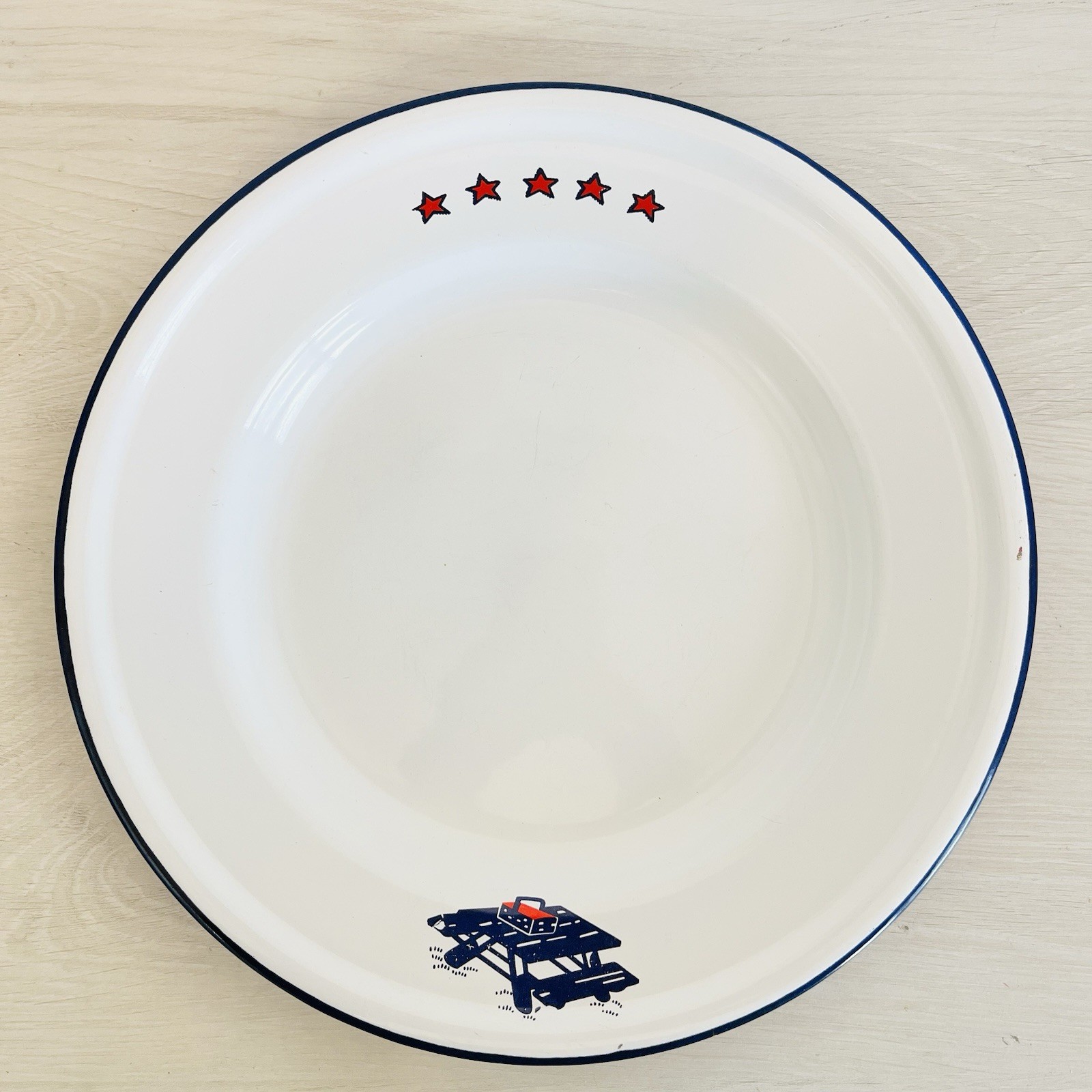 Vintage 1960s Taipro Little Red Wagon & Stars Enamelware Dinner Plates Lot Of 4